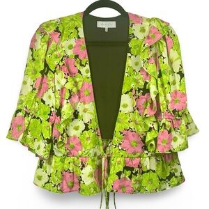 WAYF Wrap Peplum Ruffle Top‎ Size Medium Floral Bright Vibrant Romantic Feminine